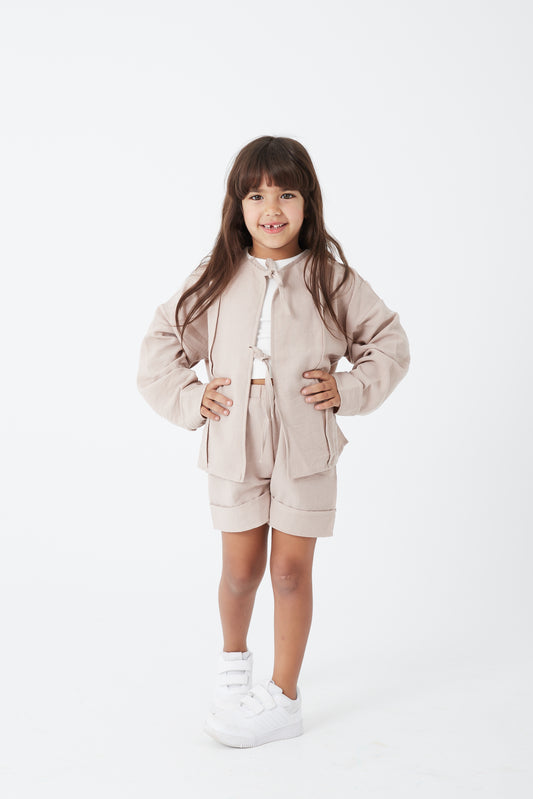 Linen Lace-up Set - Beige