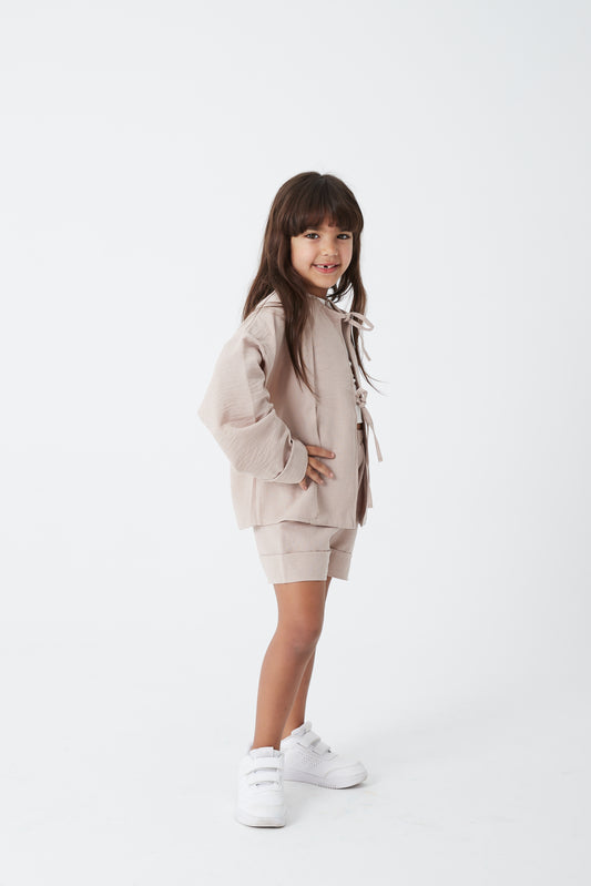 Linen Lace-up Set - Beige