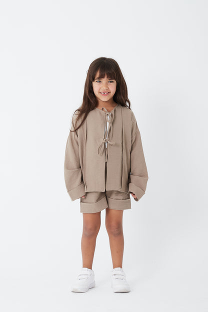 Linen Lace-up Set - Coffee