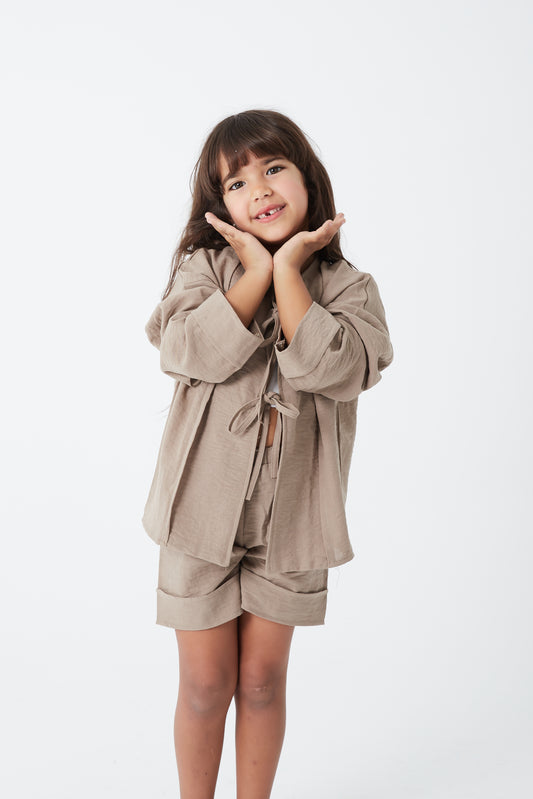 Linen Lace-up Set - Coffee